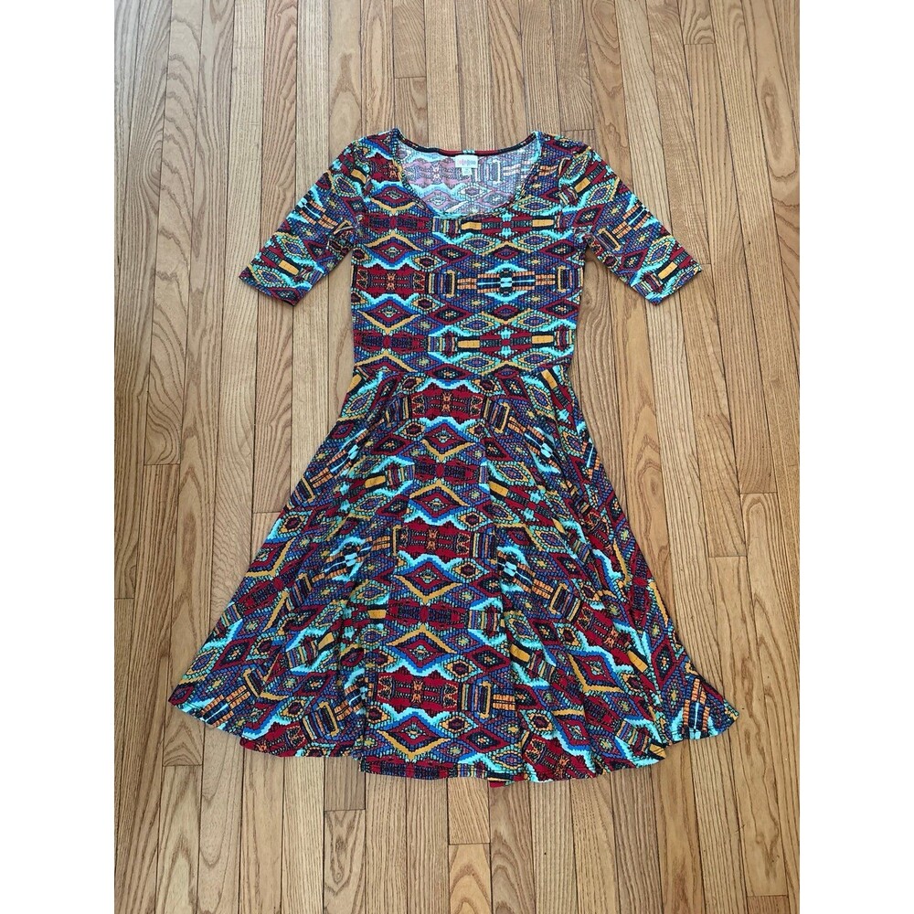 LuLaRoe fit and flare midi a line skirt scoop neck abstract western cowboy girly